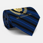 Aangepaste naam 1 leraar Faux Gold Blue Striped Stropdas (Opgerold)