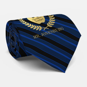 Aangepaste naam 1 leraar Faux Gold Blue Striped Stropdas