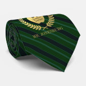 Aangepaste naam 1 leraar Faux Gold Green Striped Stropdas (Opgerold)