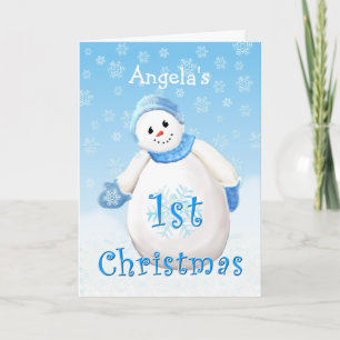 Aangepaste naam 1e kerstsnowman Greeting Feestdagen Kaart