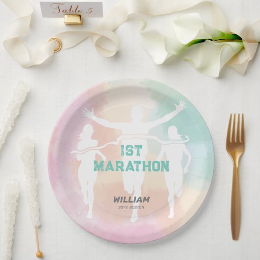 Aangepaste naam 1e Marathon Celebration Party Papieren Bordje (Huwelijk)
