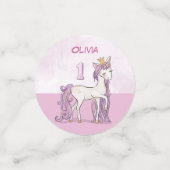 Aangepaste naam 1e verjaardag roze paard met kroon confetti (Kleine voorkant)