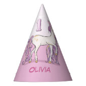 Aangepaste naam 1e verjaardag roze paard met kroon feesthoedjes (Voorkant)