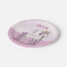 Aangepaste naam 1e verjaardag roze paard met kroon