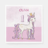 Aangepaste naam 1e verjaardag roze paard met kroon servet (Voorkant)