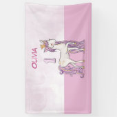 Aangepaste naam 1e verjaardag roze paard met kroon spandoek (Verticaal)