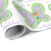 Aangepaste naam 1st Birthday Butterfly Cadeaupapier (Rol Hoek)