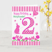 Aangepaste naam 2e verjaardag met roze bundelkaart kaart (Gele Bloem)