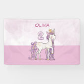 Aangepaste naam 2e verjaardag Roze paard met kroon Spandoek (Horizontaal)