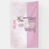 Aangepaste naam 2e verjaardag Roze paard met kroon Spandoek (Verticaal)