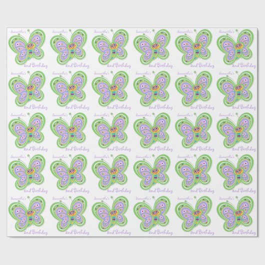 Aangepaste naam 2e verjaardag vlinder cadeaupapier (Vlak)