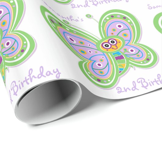 Aangepaste naam 2e verjaardag vlinder cadeaupapier (Rol Hoek)