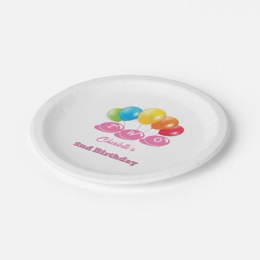 Aangepaste Naam 2e Verjaardagsmeisje Papieren Bordje (Gekanteld)