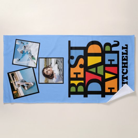 Aangepaste naam & 3 foto's BESTE DAD OOIT Strandlaken (Voorkant)
