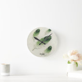 Aangepaste naam 3D groene veer moderne klok⁠ Ronde Klok (Huis)