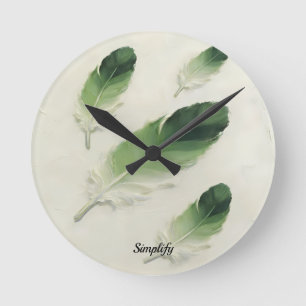 Aangepaste naam 3D groene veer moderne klok Ronde Klok