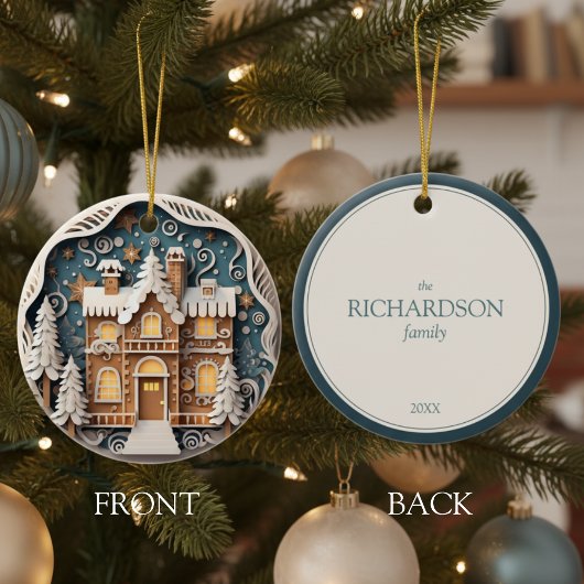 Aangepaste naam 3D peperkoekhuis Kerstmis Keramisch Ornament