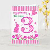 Aangepaste naam 3e verjaardag met roze bundelkaart kaart (Gele Bloem)