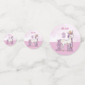 Aangepaste naam 3e verjaardag roze paard met kroon confetti (Voorkanten)