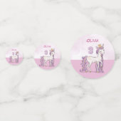 Aangepaste naam 3e verjaardag roze paard met kroon confetti (Achterkanten)