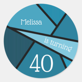 Aangepaste Naam 40e Verjaardag Abstract Blauwgroen Ronde Sticker