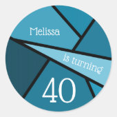 Aangepaste Naam 40e Verjaardag Abstract Blauwgroen Ronde Sticker (Voorkant)