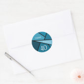 Aangepaste Naam 40e Verjaardag Abstract Blauwgroen Ronde Sticker (Envelop)