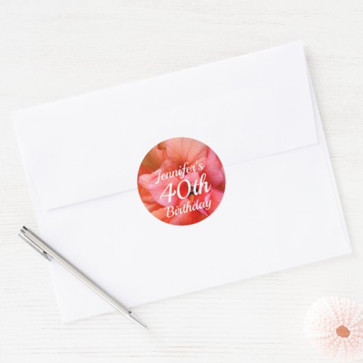 Aangepaste naam 40e Verjaardag Sinaasappel Roze Bl Ronde Sticker (Envelop)