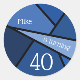 Aangepaste naam 40th Birthday Abstract Blue Geomet Ronde Sticker