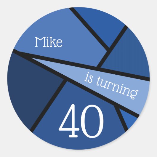 Aangepaste naam 40th Birthday Abstract Blue Geomet Ronde Sticker (Voorkant)
