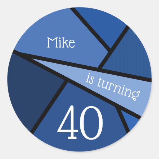 Aangepaste naam 40th Birthday Abstract Blue Geomet Ronde Sticker (Voorkant)