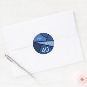Aangepaste naam 40th Birthday Abstract Blue Geomet Ronde Sticker (Envelop)