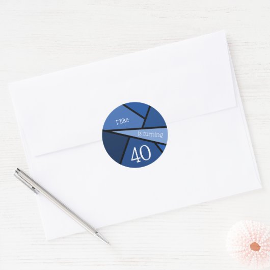 Aangepaste naam 40th Birthday Abstract Blue Geomet Ronde Sticker (Envelop)