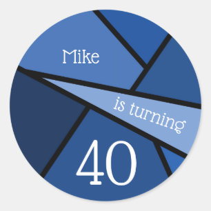 Aangepaste naam 40th Birthday Abstract Blue Geomet Ronde Sticker