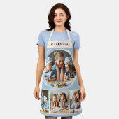 Aangepaste naam 4 Foto Mozaïek Elegante Blauwe Keu Schort (Gedragen)