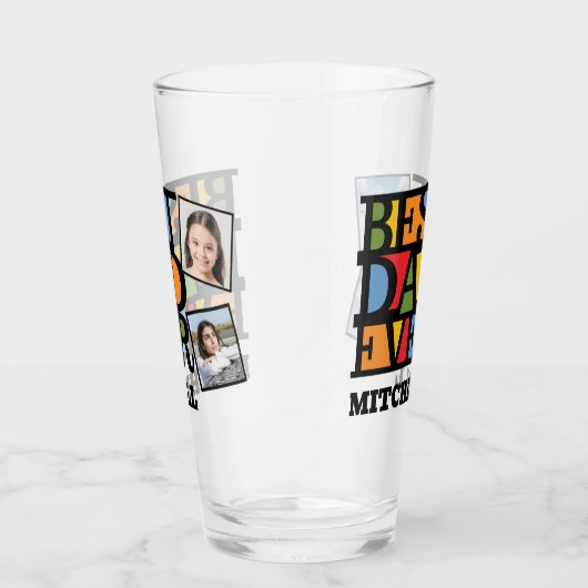 Aangepaste naam & 4 foto's BESTE DAD OOIT Glas (Rechts)