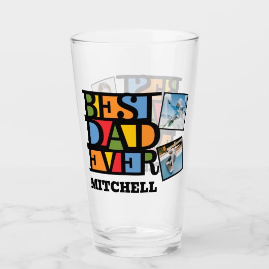 Aangepaste naam & 4 foto's BESTE DAD OOIT Glas (Voorkant)