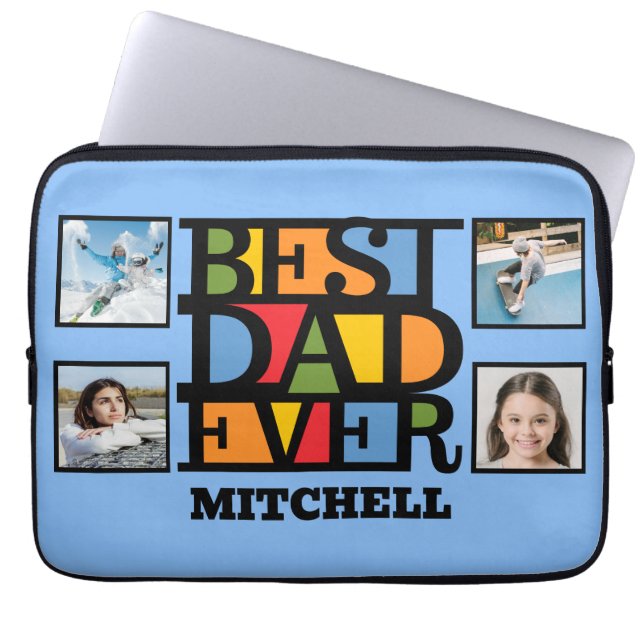 Aangepaste naam & 4 foto's BESTE DAD OOIT Laptop Sleeve (Voorkant)