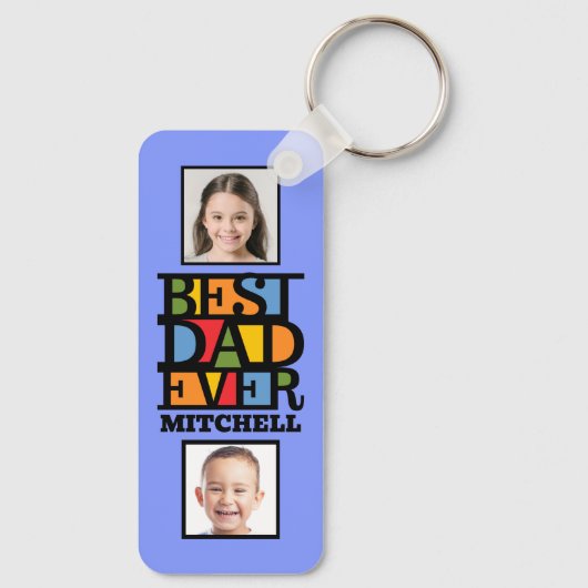 Aangepaste naam & 4 foto's BESTE DAD OOIT Sleutelhanger (Achterkant)