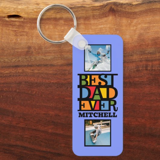 Aangepaste naam & 4 foto's BESTE DAD OOIT Sleutelhanger (Voorkant)