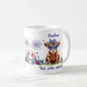 Aangepaste Naam 4 Juli Vuurwerk Schattigee Koe Gra Koffiemok (Voorkant rechts)