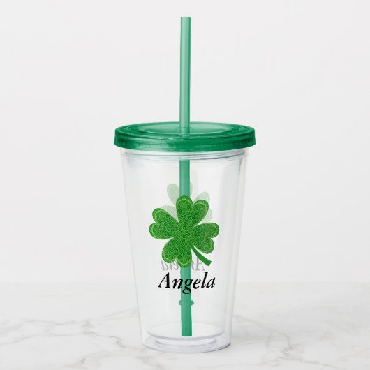 Aangepaste naam 4 Leaf Clover St. Patrick's Day Acryl Drinkbeker (Voorkant)