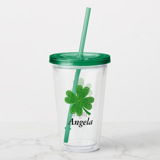 Aangepaste naam 4 Leaf Clover St. Patrick's Day Acryl Drinkbeker (Achterkant)