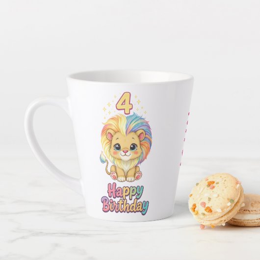 Aangepaste naam 4de verjaardag Schattige Leeuw  Latte Mok (In situ)