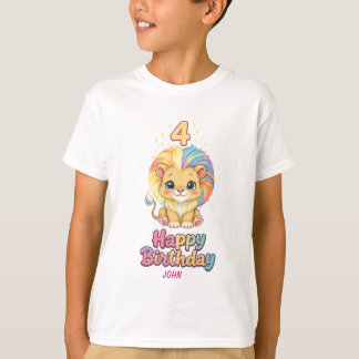 Aangepaste naam 4de verjaardag Schattige Leeuw T-shirt