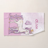 Aangepaste naam 4e verjaardag Roze paard met kroon Bad Handdoek (Handdoek)