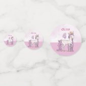 Aangepaste naam 4e verjaardag Roze paard met kroon Confetti (Achterkanten)