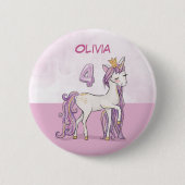 Aangepaste naam 4e verjaardag Roze paard met kroon Ronde Button 5,7 Cm (Voorkant)