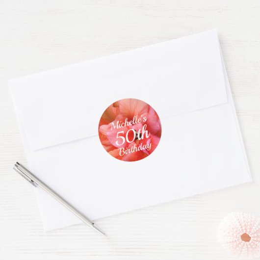 Aangepaste Naam 50e Verjaardag Sinaasappel Roze Bl Ronde Sticker (Envelop)