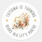 Aangepaste Naam 50ste Verjaardag Feest Viering Flo Ronde Sticker (Voorkant)